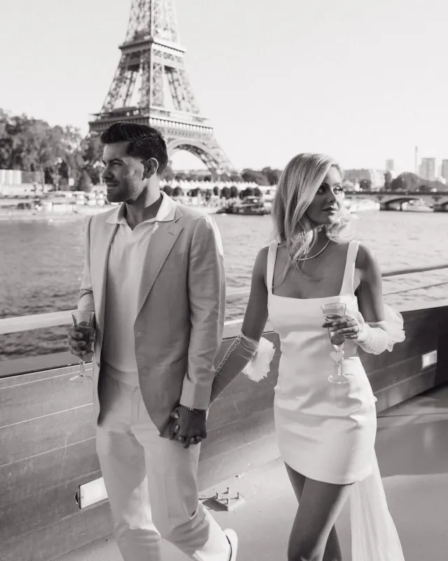 Modern Short Wedding Dress White Satin Square Neck with Sash Back sold by My Chic Dress