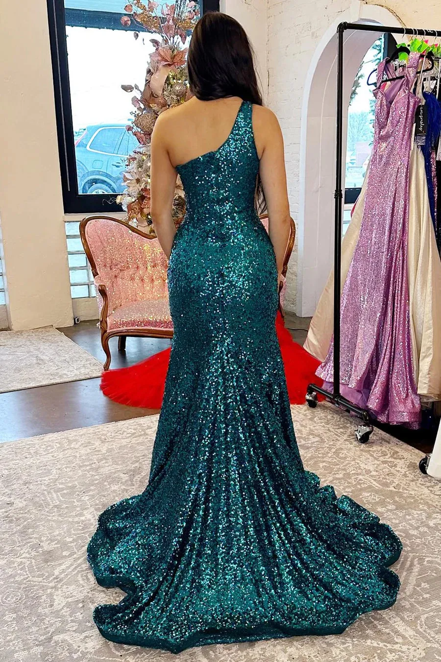 Gold Sequin Prom Dress One-Shoulder Trumpet Mermaid Maxi Dresses sold by My Chic Dress product image thumbnail 3