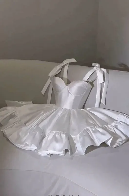 MyChic Short White Sweet 16 Birthday Outfits A line Satin Wedding Dress sold by My Chic Dress