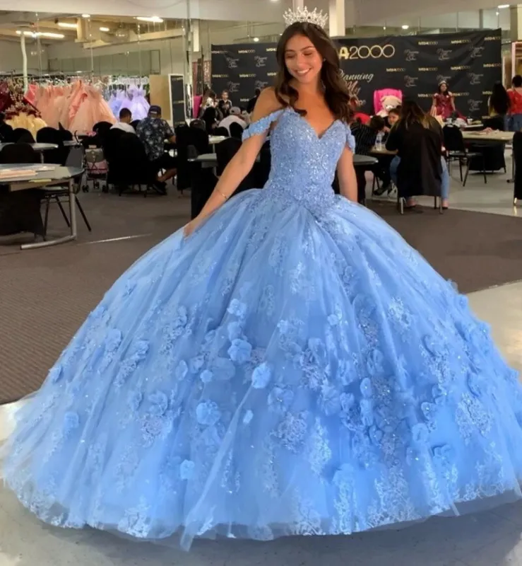 Princess Sky Blue Sweet 16 Quinceanera Dresses with Flowers sold by My Chic Dress