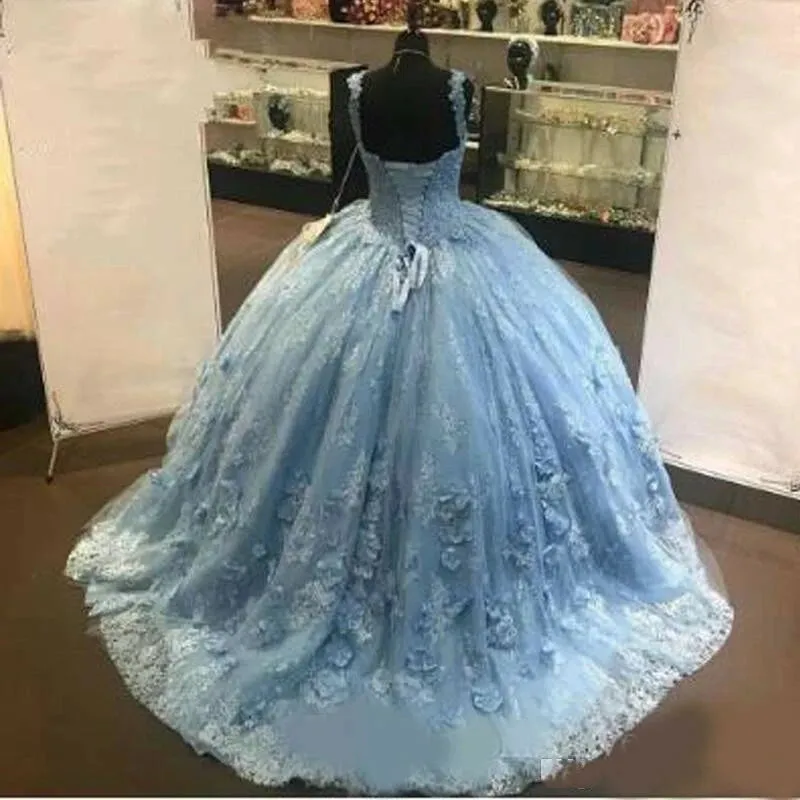 Princess Sky Blue Sweet 16 Quinceanera Dresses with Flowers sold by My Chic Dress product image thumbnail 3