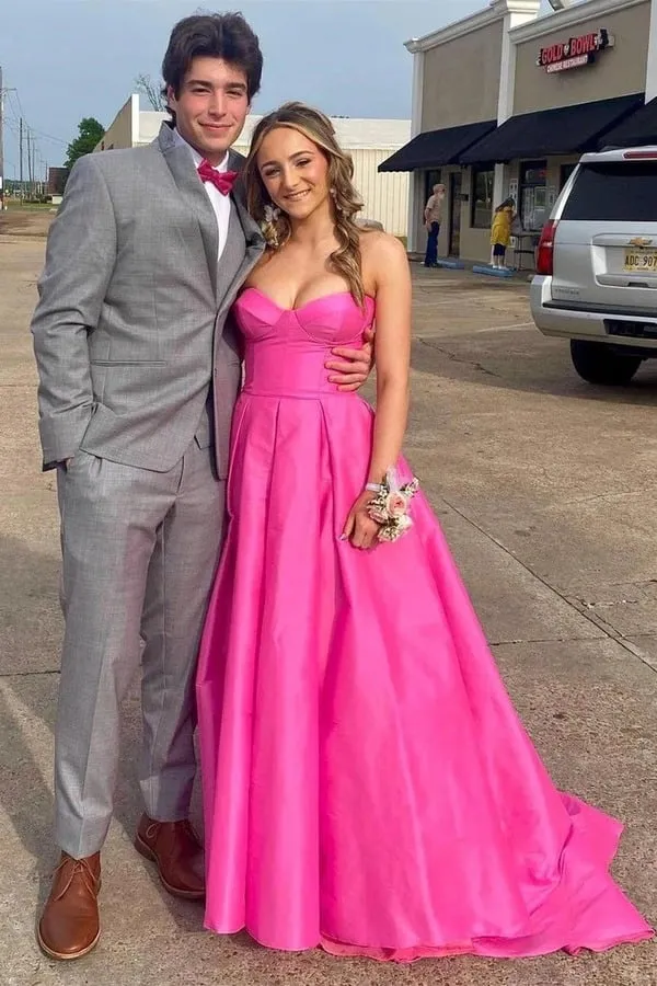 Long Fuchsia Formal Dress Strapless Satin With Pockets sold by My Chic Dress