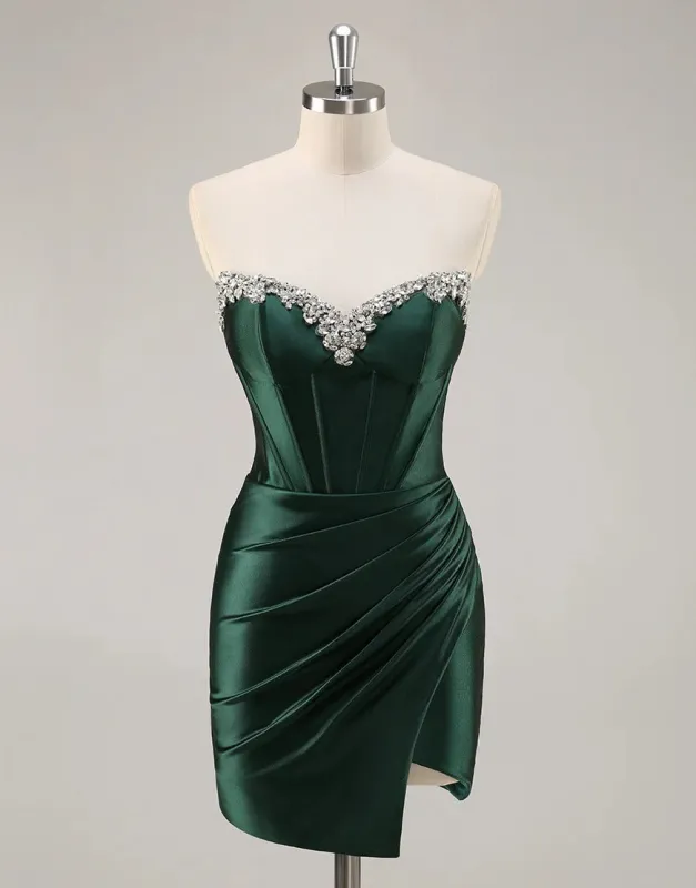 Modest Dark Green Homecoming Dress Short Beaded Corset sold by My Chic Dress
