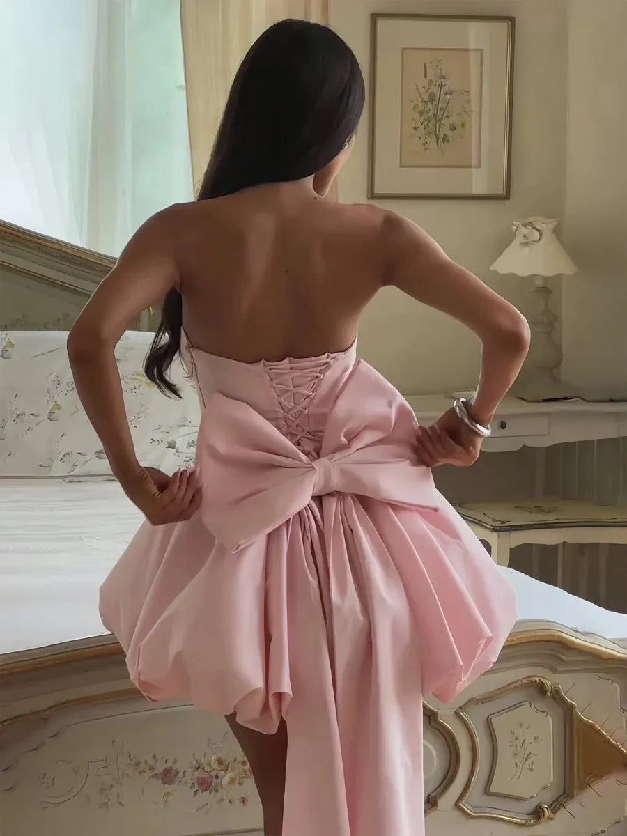 A Line Strapless Black Homecoming Dress Mini With Bow Satin sold by My Chic Dress product image thumbnail 5