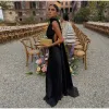Green Satin Black Tie Wedding Guest Dress Halter Maxi Dress sold by My Chic Dress