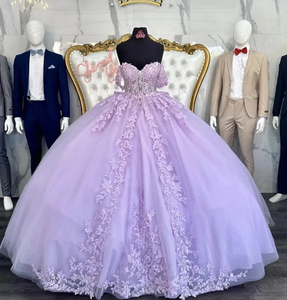 Discount Puffy Lavender Quinceanera Dresses Appliques Lace With Bow sold by My Chic Dress product image thumbnail 2