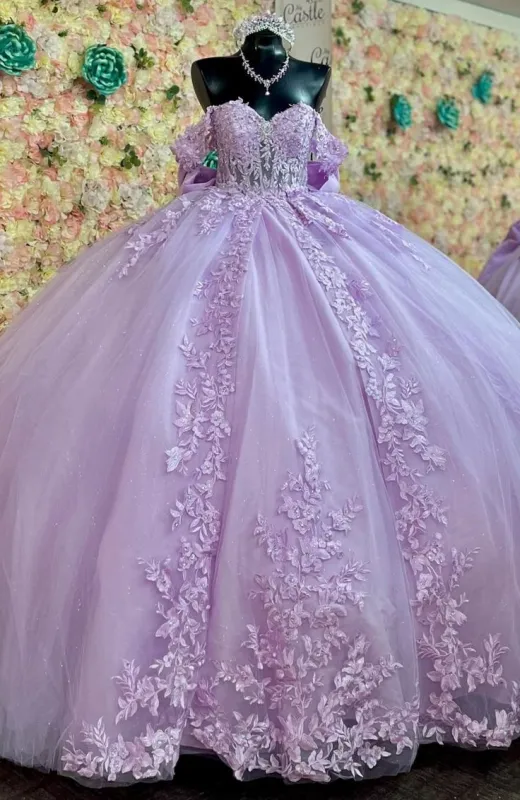 Discount Puffy Lavender Quinceanera Dresses Appliques Lace With Bow sold by My Chic Dress