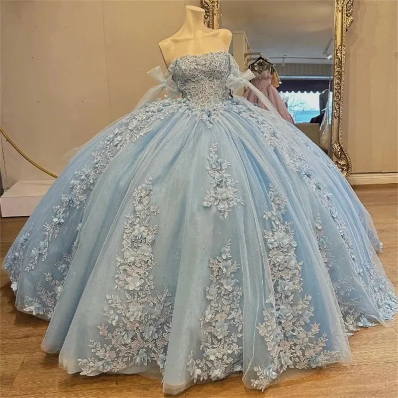 Light Blue Floral Quinceañera Dress for Sweet 16 Birthday Party Dress sold by My Chic Dress