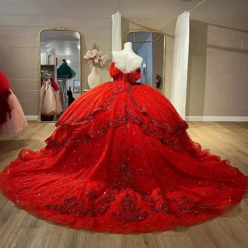 Ball Gown Quinceanera Red Dresses Lace Beaded Sweet 16 Party Dress sold by My Chic Dress product image thumbnail 2