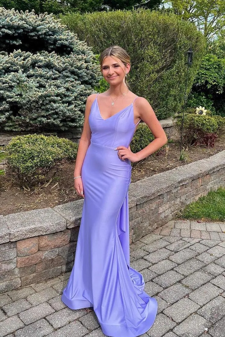 Simple purple Prom Dress Satin Mermaid Evening Dress Open Back sold by My Chic Dress