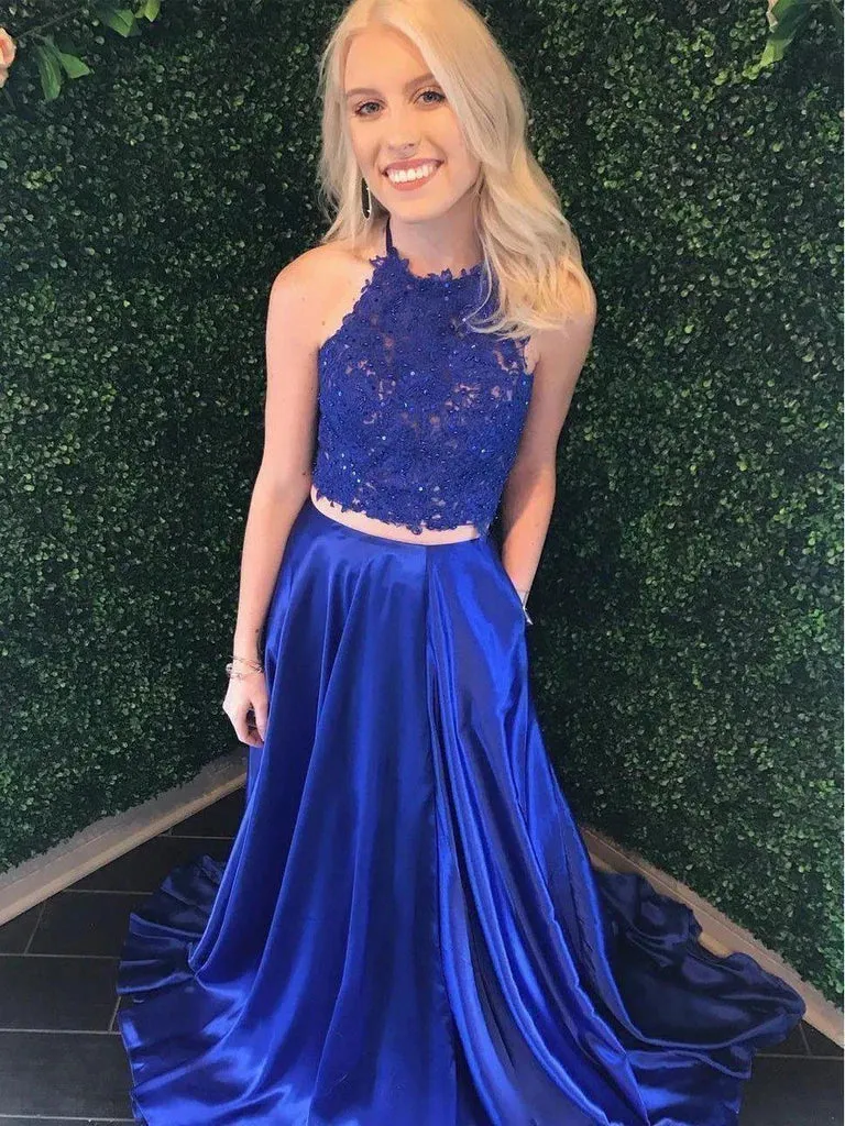 Royal Blue 2 Piece Prom Dress A Line Lace Beaded with Pocket sold by My Chic Dress product image thumbnail 2