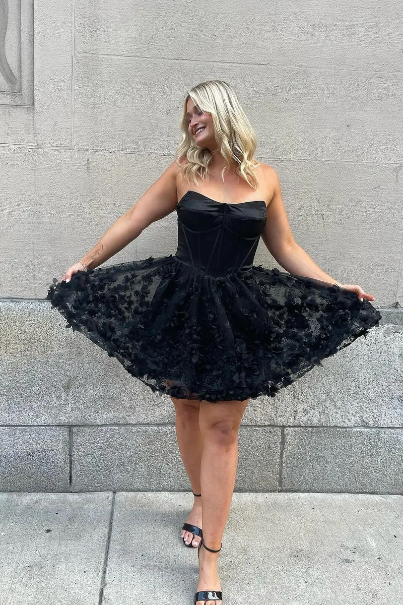 A Line Strapless Black Short Homecoming Dress Lace Sweetheart sold by My Chic Dress