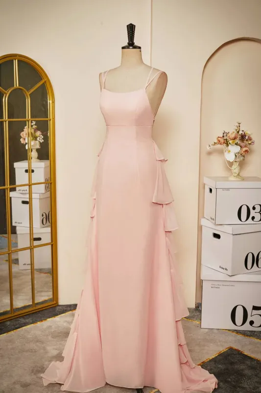 Light Pink Ruffle Evening Dress Chiffon Tiered Wedding Guest Dresses sold by My Chic Dress