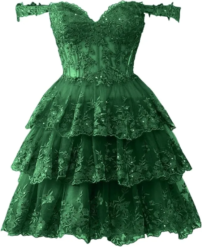 Sparkly Short Corset Tiered Ruffle Homecoming Dresses Off the Shoulder sold by My Chic Dress