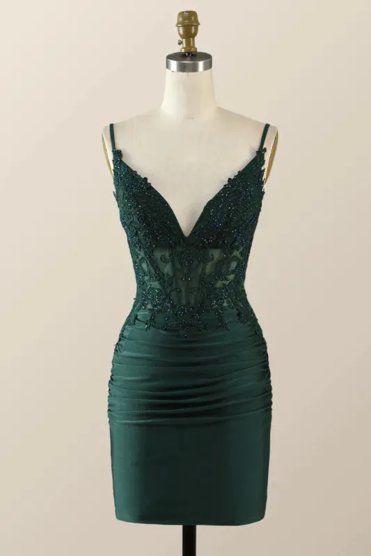 Unique Emerald Green Bodycon Mini Hoco Dress with Straps Appliques sold by My Chic Dress