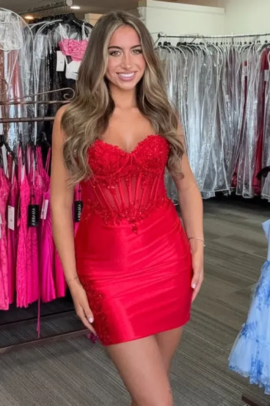 Unique Red Homecoming Dress Fitted Sleeveless Satin With Lace sold by My Chic Dress