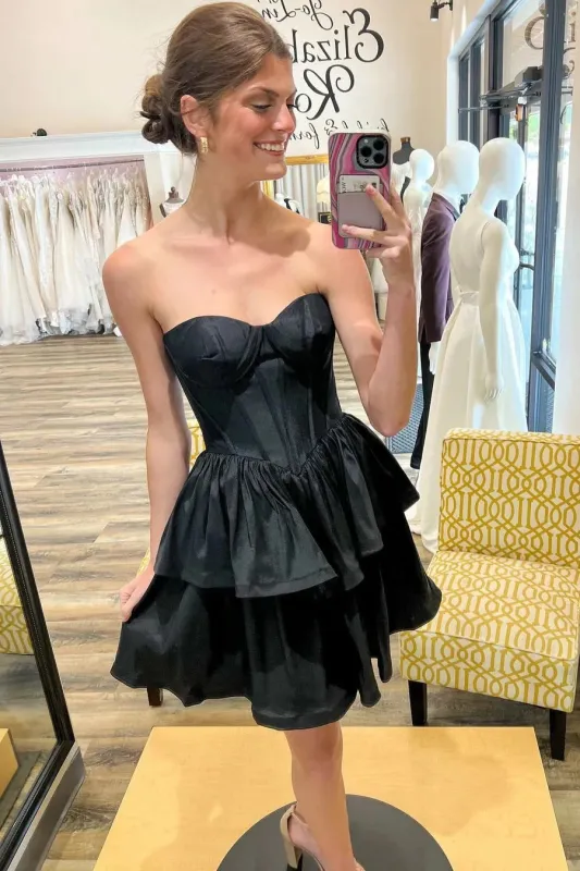 Cheap Black Strapless Homecoming Dress Satin Layered sold by My Chic Dress