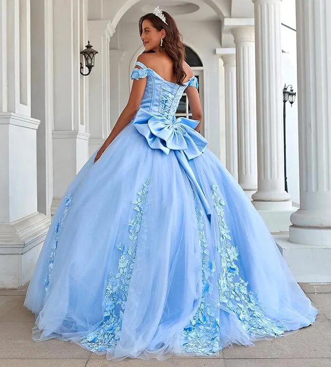 Off Shoulder Blue Quinceanera Dresses Tulle Appliques for Sweet 16 sold by My Chic Dress product image thumbnail 2