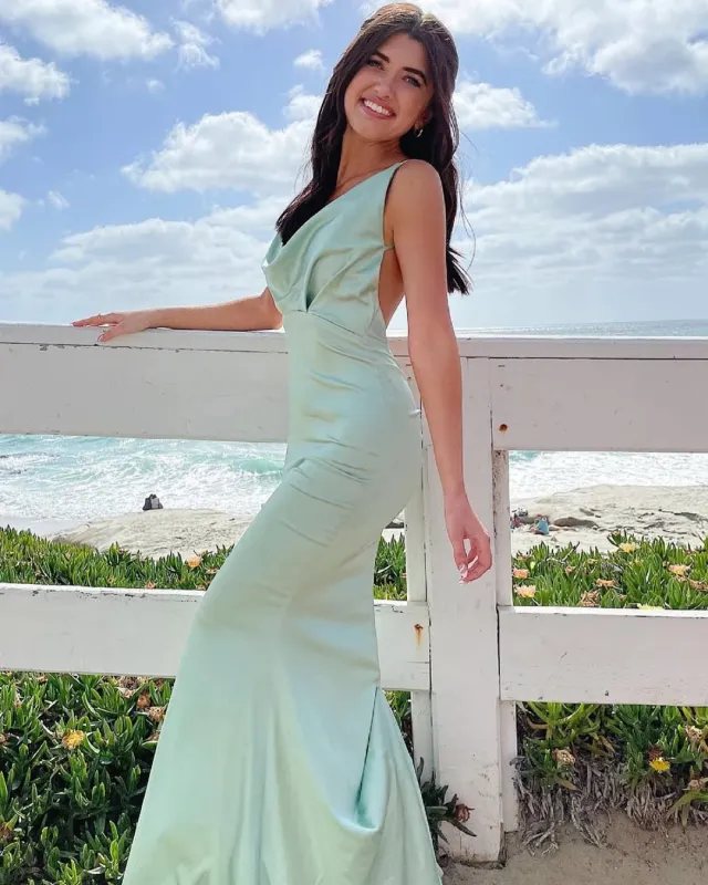 Sexy Long Mermaid Mint Green Wedding Guest Dress Backless sold by My Chic Dress