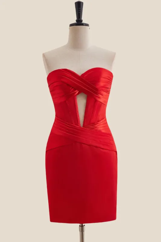 Bodycon Mini Party Dress Red Short Hoco Dress Strapless Sweetheart sold by My Chic Dress