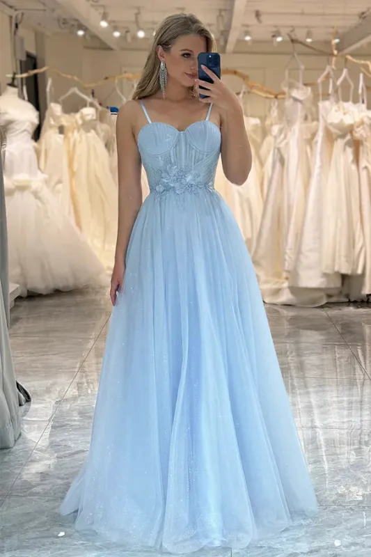 Hot Blue Metallic Prom Dress Tulle A-Line Spaghetti Straps sold by My Chic Dress