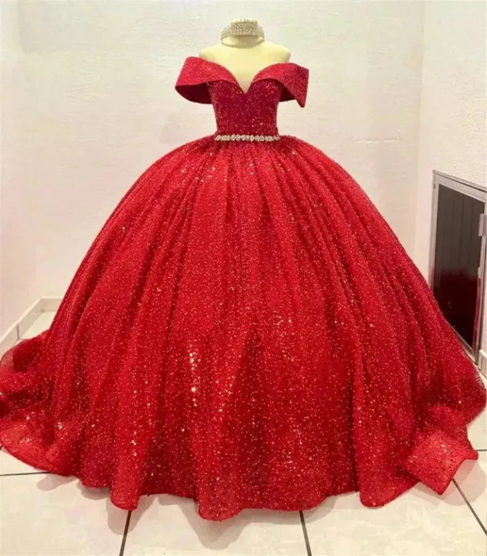 Ball Gown Princess Red Quinceanera Dresses Beaded Birthday Sweet 15 Dress sold by My Chic Dress