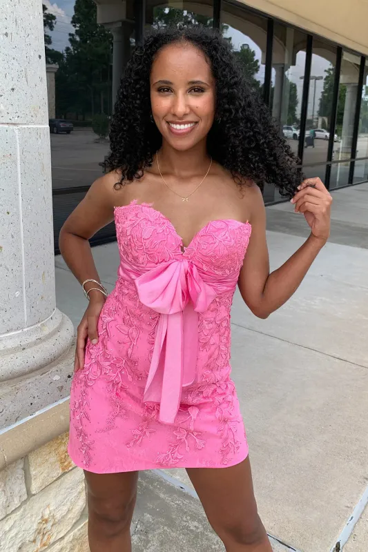 Short Pink Lace Homecoming Dress Sweetheart Bodycon with Bow sold by My Chic Dress