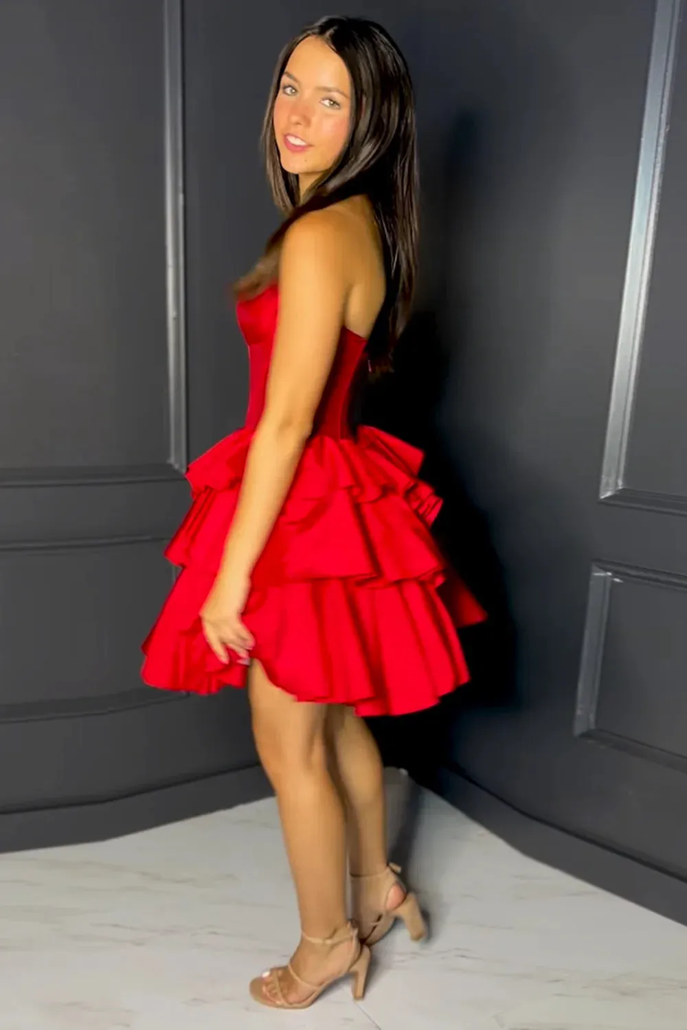Short Strapless Red Homecoming Dress Tiered Corset sold by My Chic Dress product image thumbnail 3