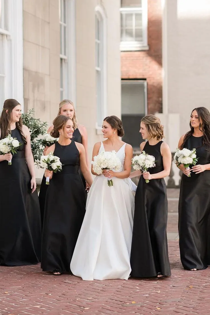 A-Line Cheap Black Bridesmaid Dresses Satin Round Neck sold by My Chic Dress