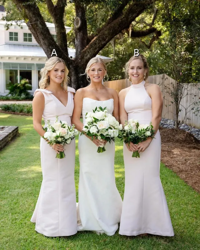 Satin Long Mermaid Pink Mismatched Bridesmaid Dress sold by My Chic Dress