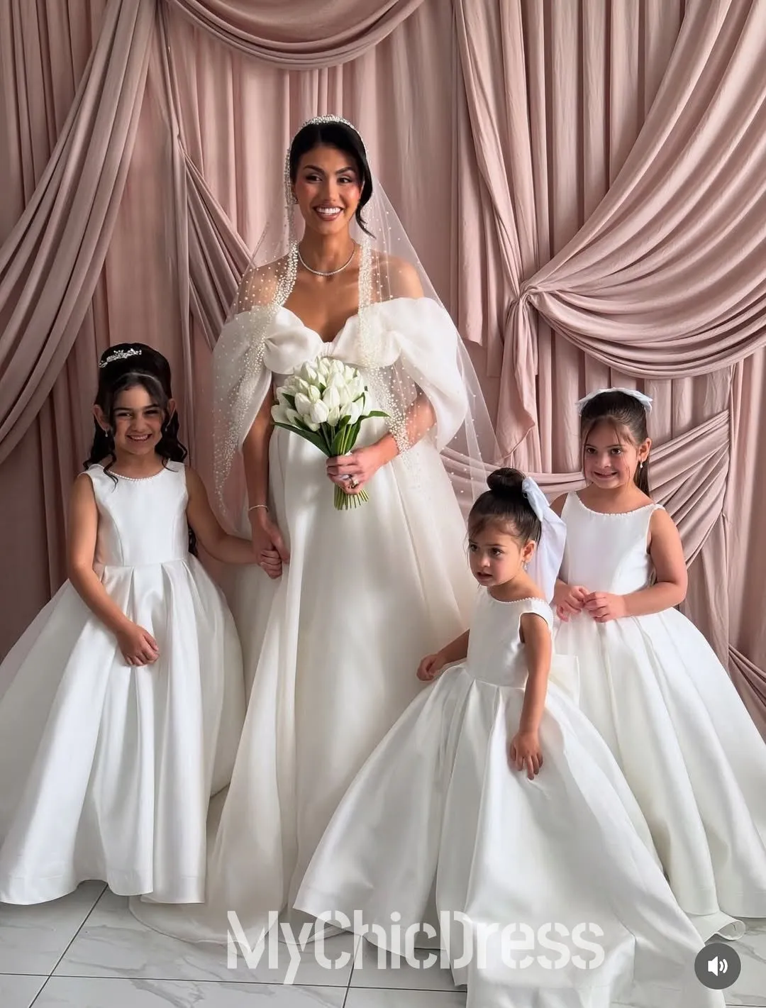 Cute Pearls Straps Flower Girl Dresses Satin Sleeveless with BowKnot sold by My Chic Dress product image thumbnail 5