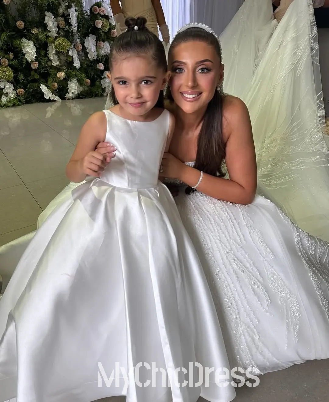 Cute Pearls Straps Flower Girl Dresses Satin Sleeveless with BowKnot sold by My Chic Dress product image thumbnail 2