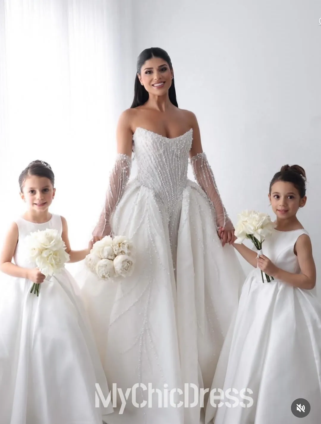 Cute Pearls Straps Flower Girl Dresses Satin Sleeveless with BowKnot sold by My Chic Dress product image thumbnail 3