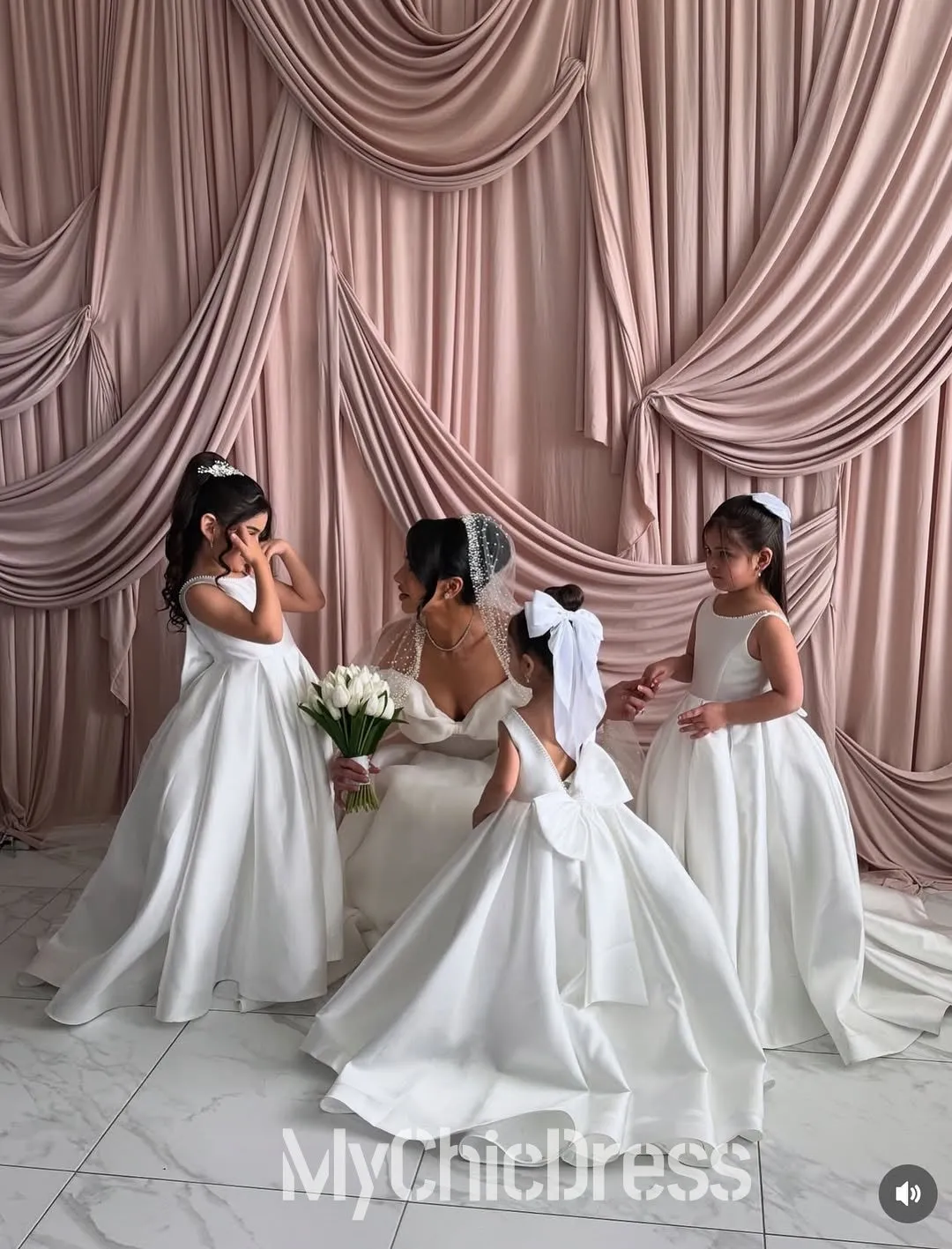 Cute Pearls Straps Flower Girl Dresses Satin Sleeveless with BowKnot sold by My Chic Dress product image thumbnail 4