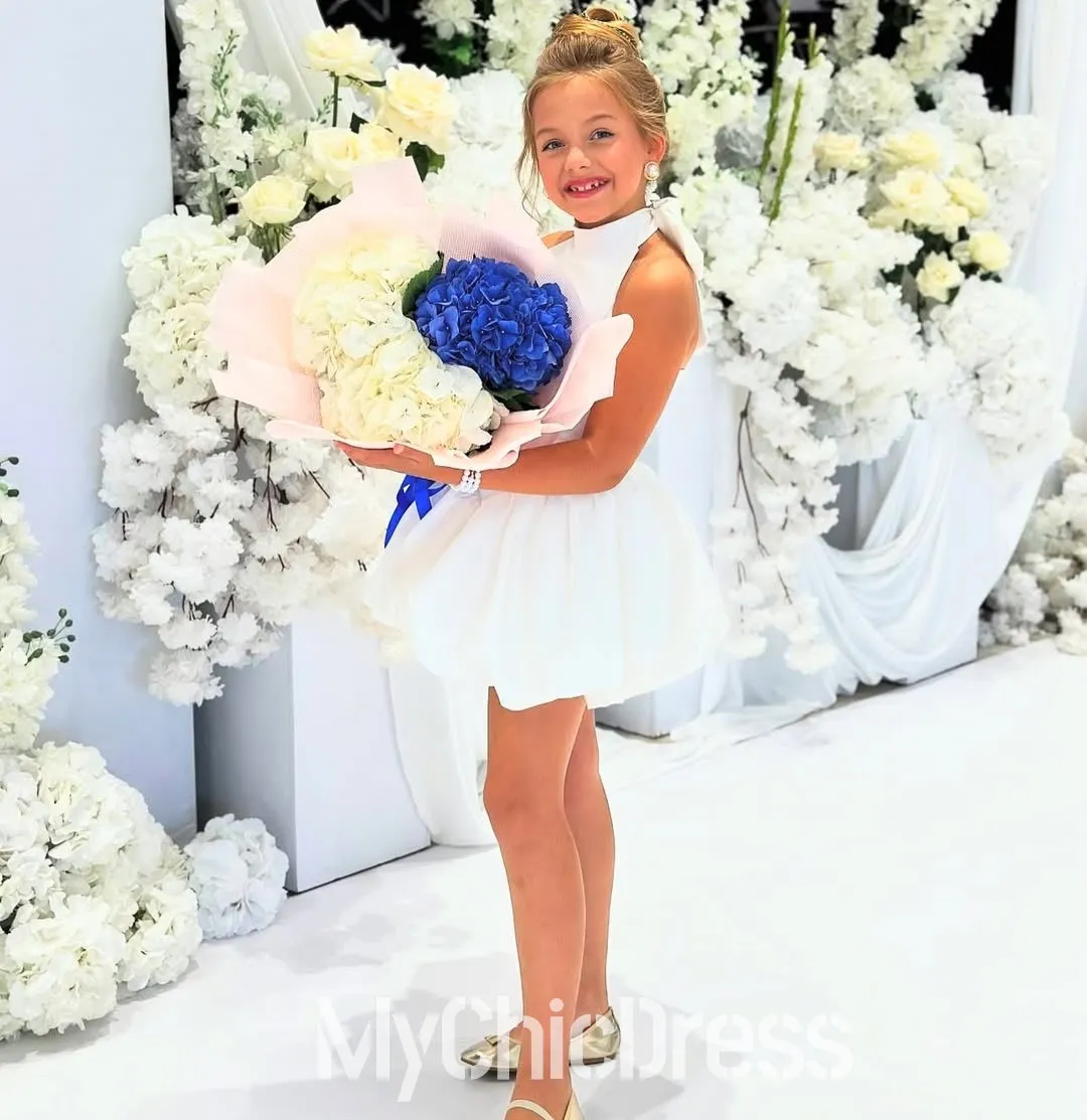 Pretty High Neck Satin Sleeveless White Satin Flower Girl Dress sold by My Chic Dress product image thumbnail 5