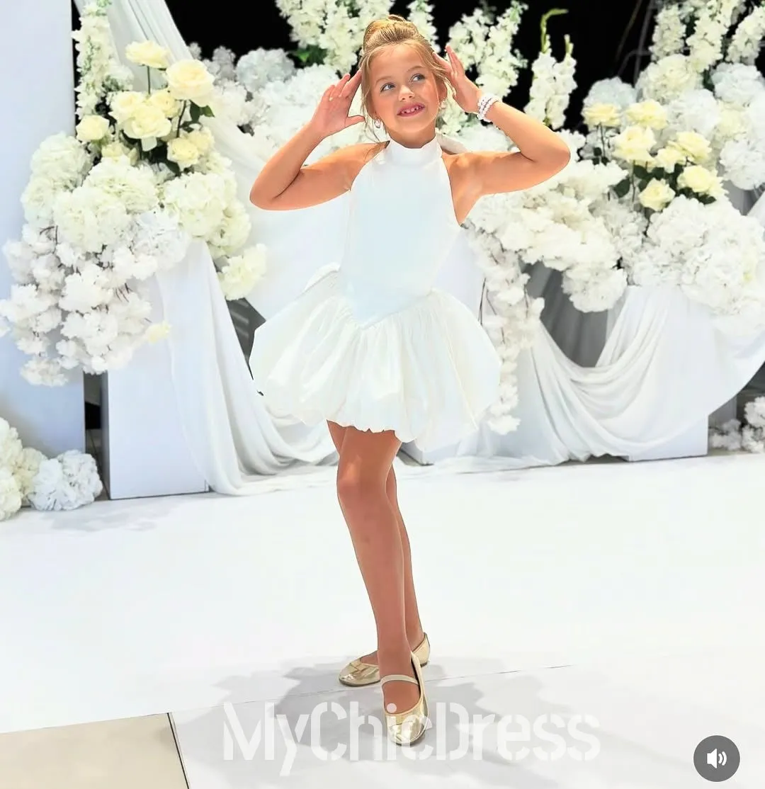 Pretty High Neck Satin Sleeveless White Satin Flower Girl Dress sold by My Chic Dress product image thumbnail 3