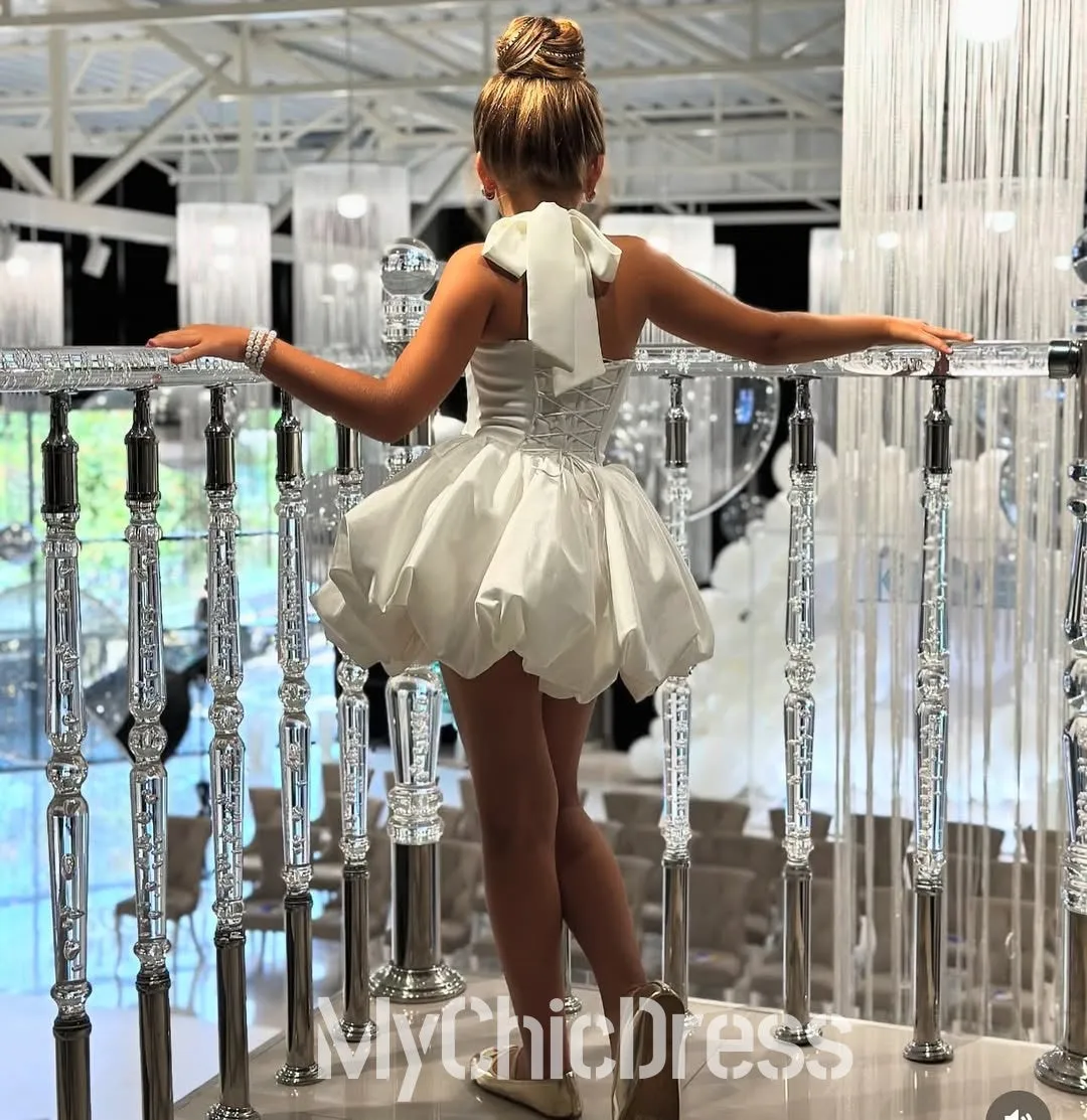 Pretty High Neck Satin Sleeveless White Satin Flower Girl Dress sold by My Chic Dress product image thumbnail 4