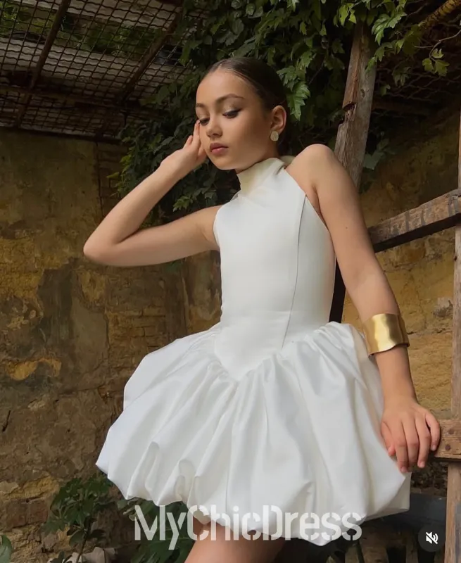 Pretty High Neck Satin Sleeveless White Satin Flower Girl Dress sold by My Chic Dress