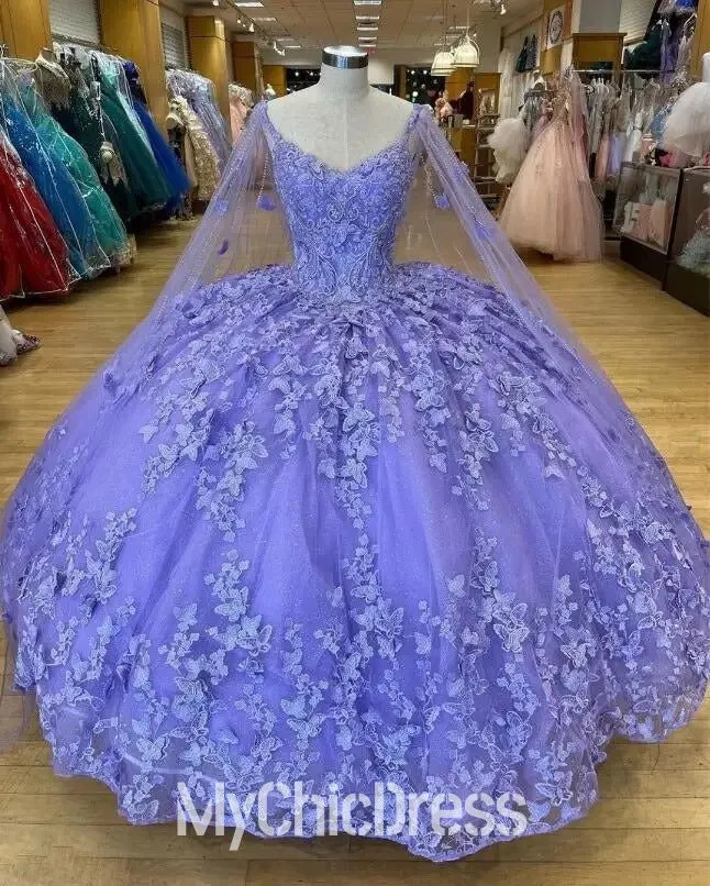 Ball Gown Lavender Quinceanera Dresses 3D Butterfly With Cloak sold by My Chic Dress