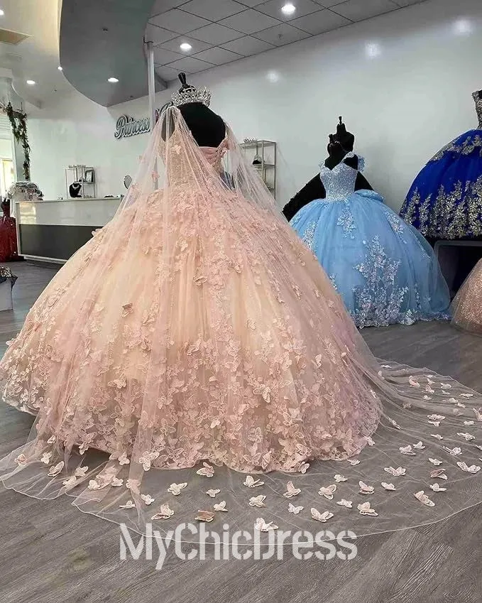 Ball Gown Lavender Quinceanera Dresses 3D Butterfly With Cloak sold by My Chic Dress product image thumbnail 4