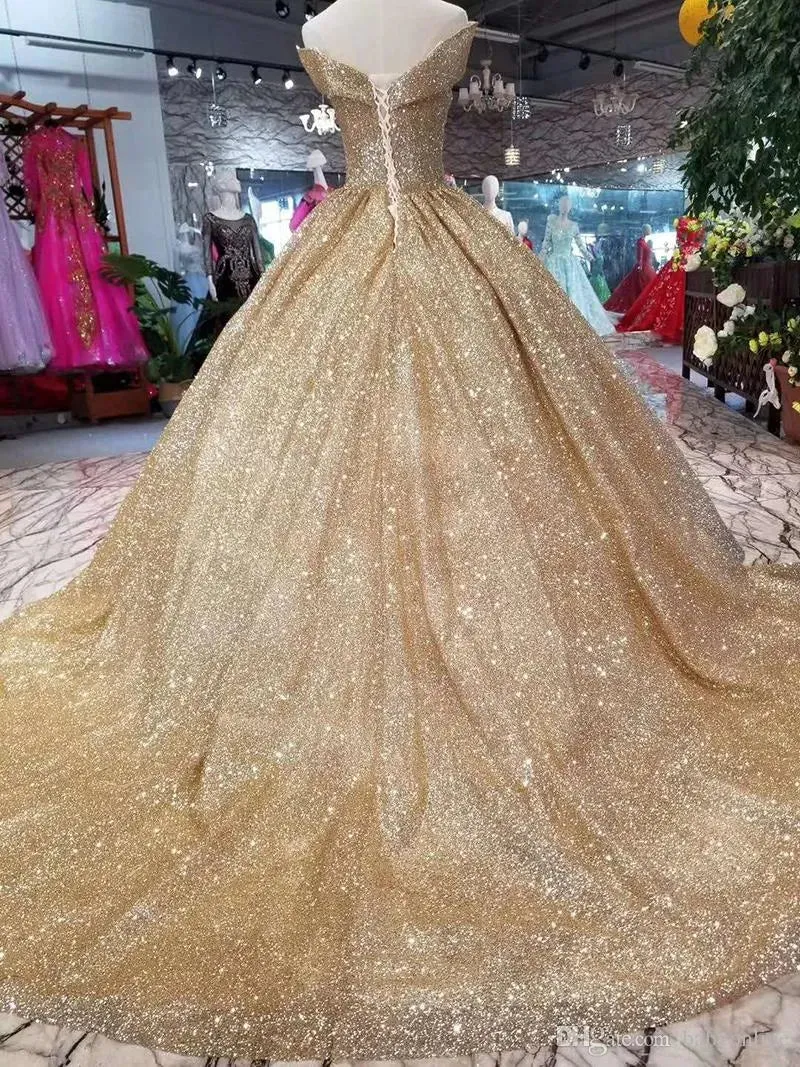 Unique Ball Gown Gold Sequins Quinceanera Dresses Off Shoulder Back sold by My Chic Dress product image thumbnail 3