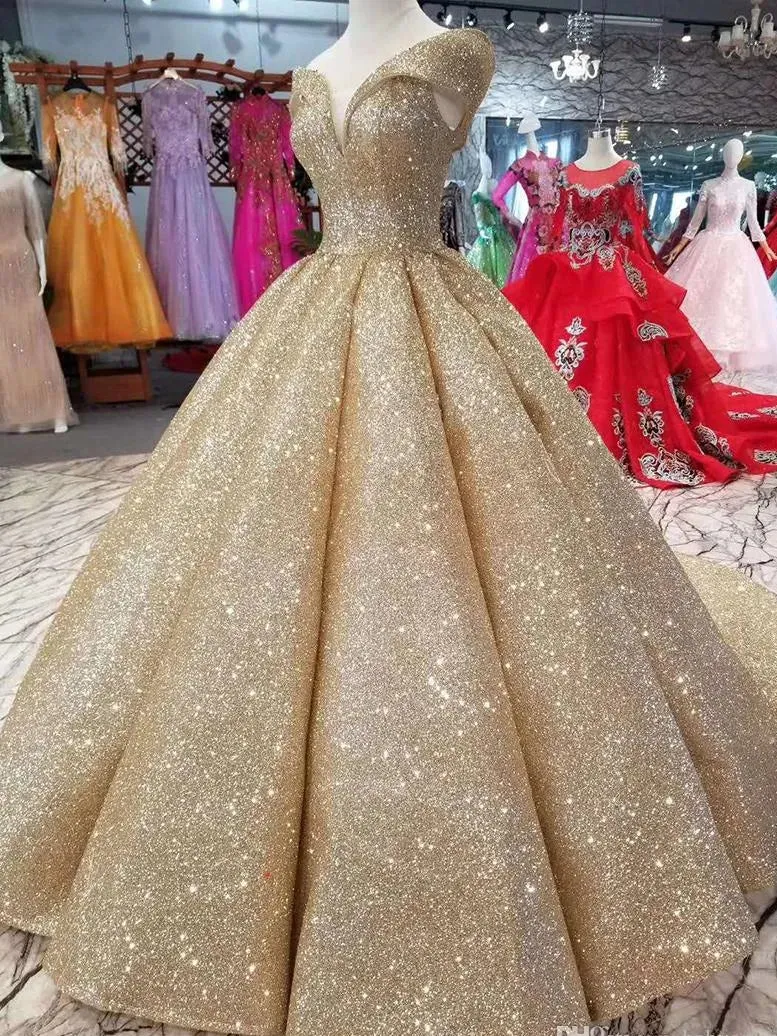 Unique Ball Gown Gold Sequins Quinceanera Dresses Off Shoulder Back sold by My Chic Dress product image thumbnail 4