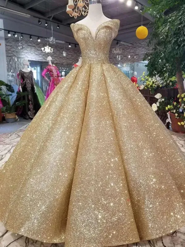 Unique Ball Gown Gold Sequins Quinceanera Dresses Off Shoulder Back sold by My Chic Dress