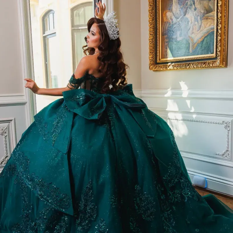 Off The Shoulder Sequin Lace Green Quinceanera Dresses Applique Beads sold by My Chic Dress product image thumbnail 3
