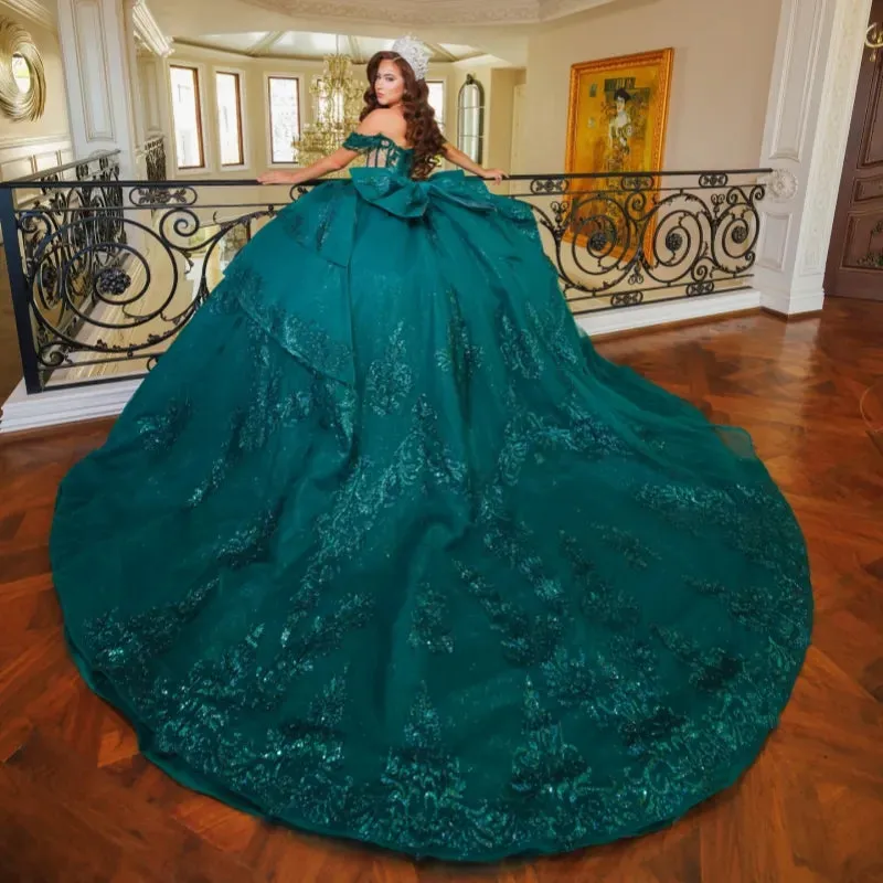 Off The Shoulder Sequin Lace Green Quinceanera Dresses Applique Beads sold by My Chic Dress product image thumbnail 2