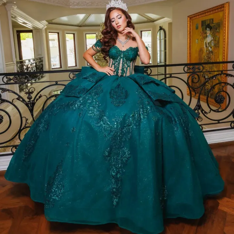 Off The Shoulder Sequin Lace Green Quinceanera Dresses Applique Beads sold by My Chic Dress