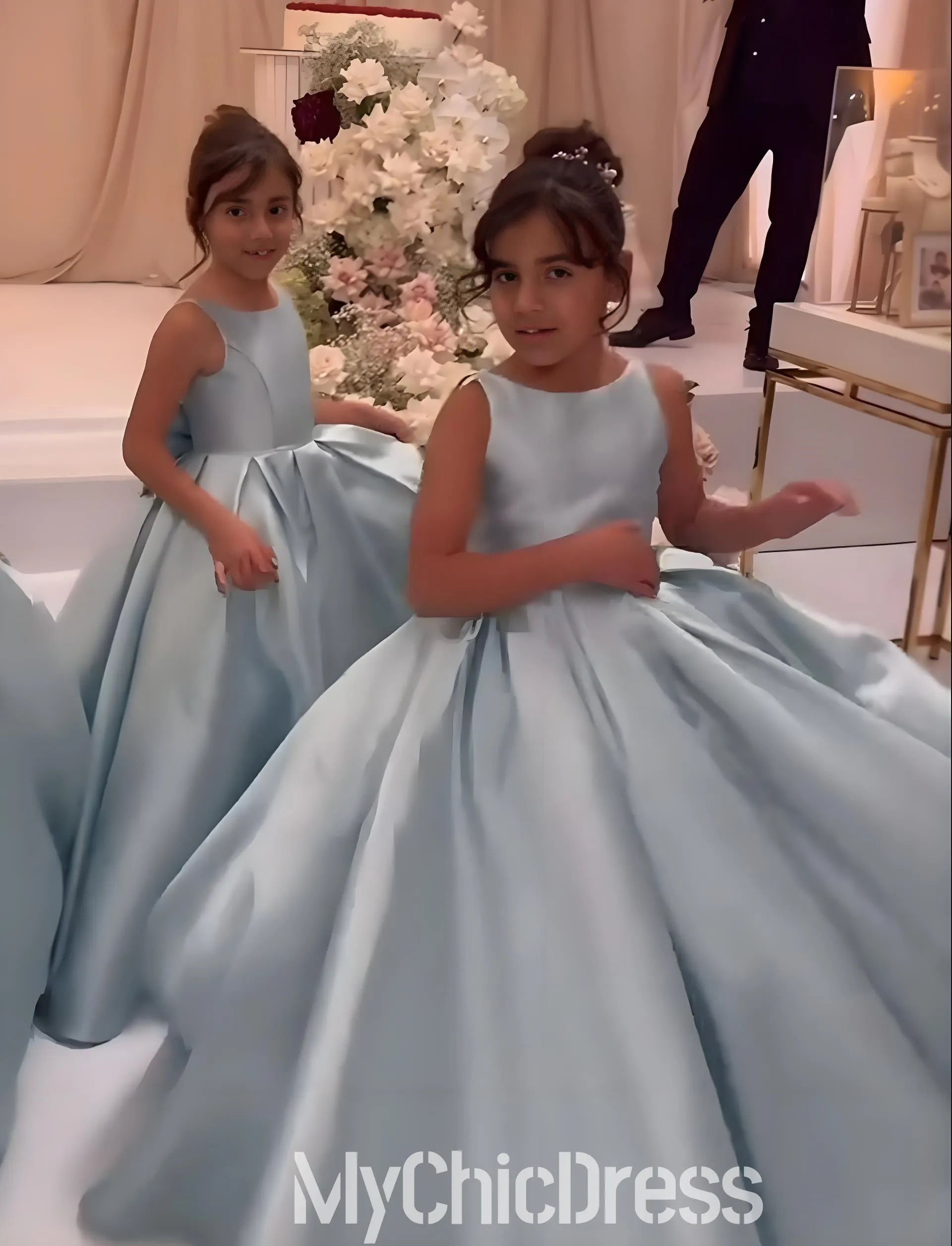 Cute Satin Flower Girl Dresses Straps Sleeveless with BowKnot sold by My Chic Dress product image thumbnail 4