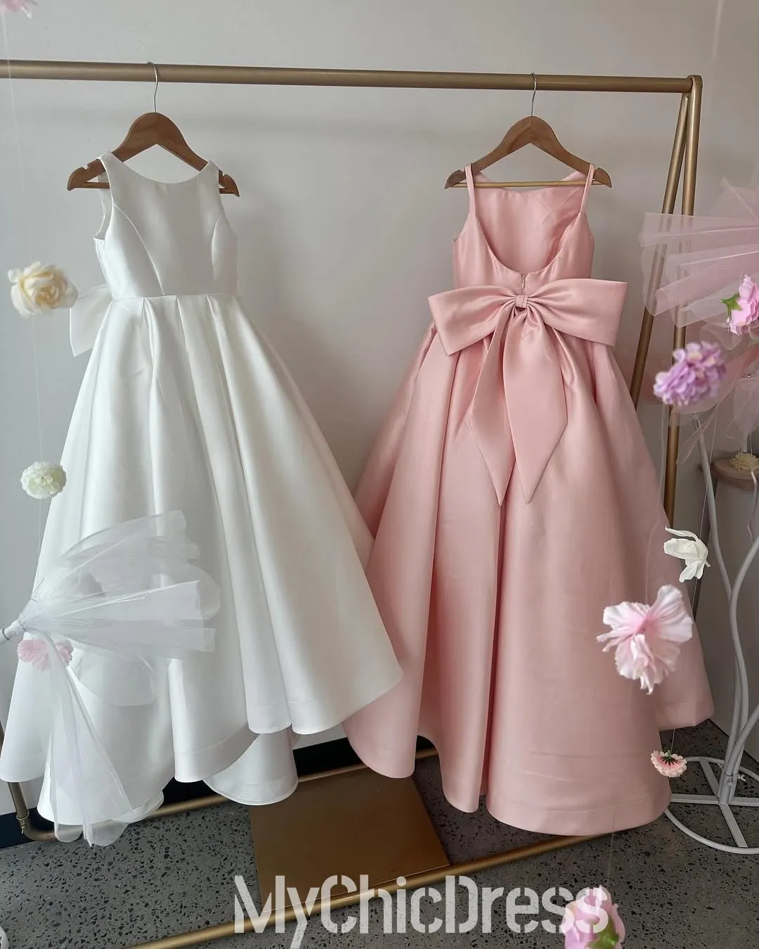 Cute Satin Flower Girl Dresses Straps Sleeveless with BowKnot sold by My Chic Dress product image thumbnail 2