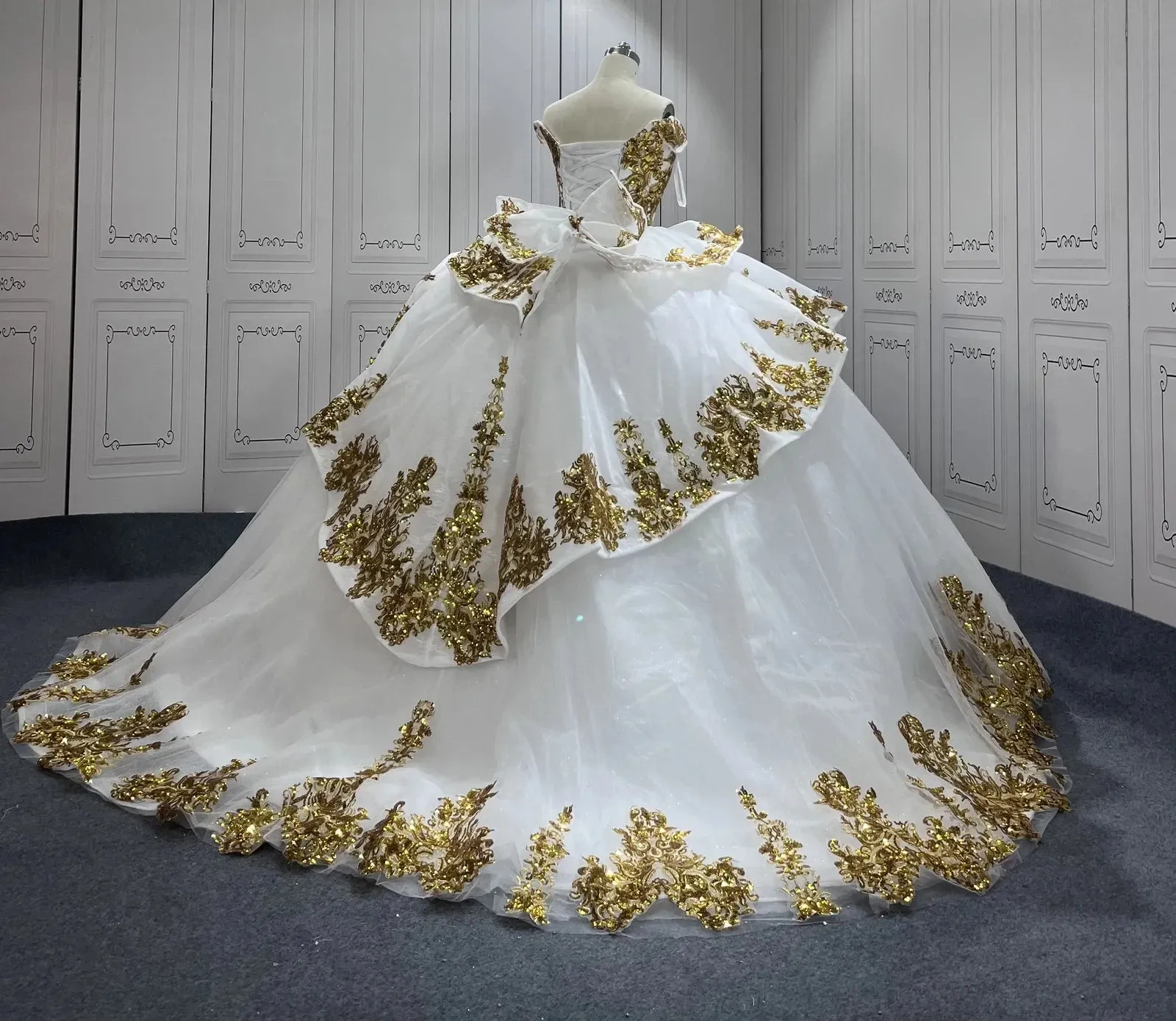 Sequin White and Gold Quinceanera Dresses Applique Tulle Wedding Dress sold by My Chic Dress product image thumbnail 2