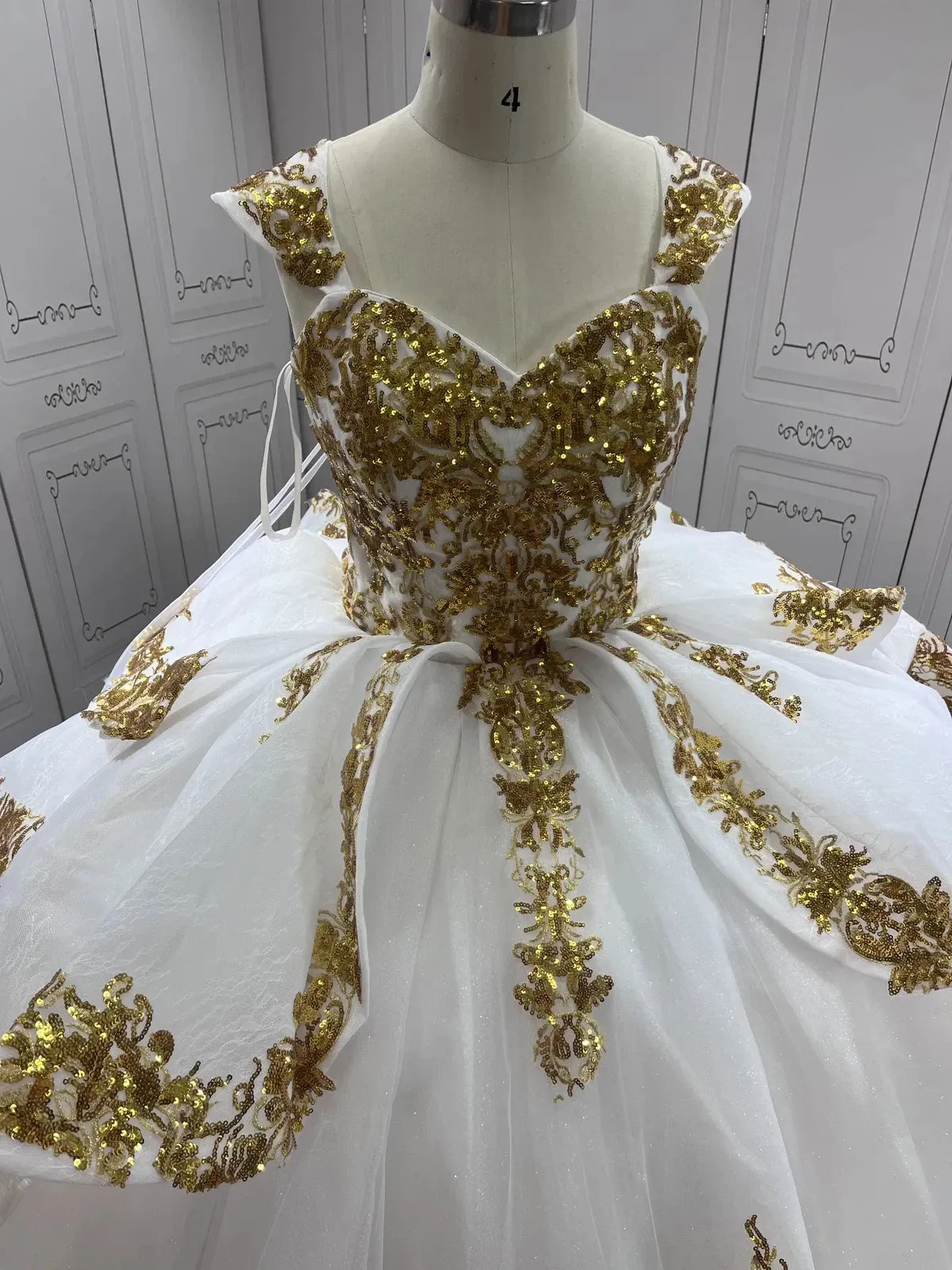 Sequin White and Gold Quinceanera Dresses Applique Tulle Wedding Dress sold by My Chic Dress product image thumbnail 4